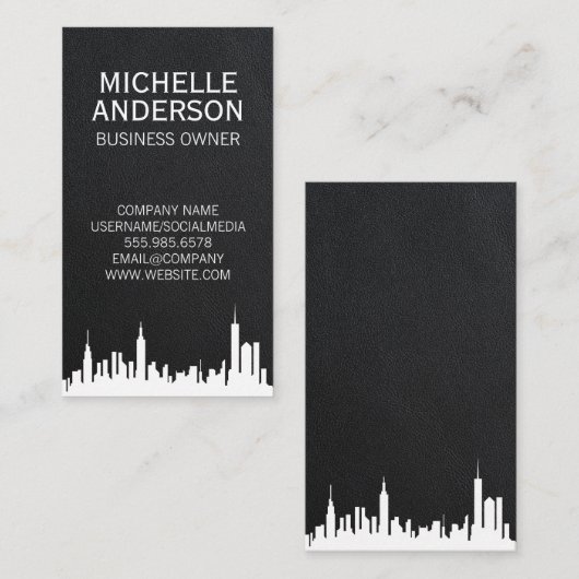 都市の景観 | レザーお洒落 名刺 (正面/裏面)