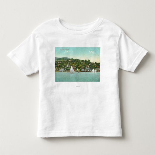 都市の水辺地帯の眺め、帆ボート トドラーTシャツ (正面)