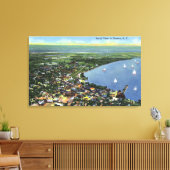 都市の空中表示、湖に帆船 キャンバスプリント (インサイチュ (リビング))