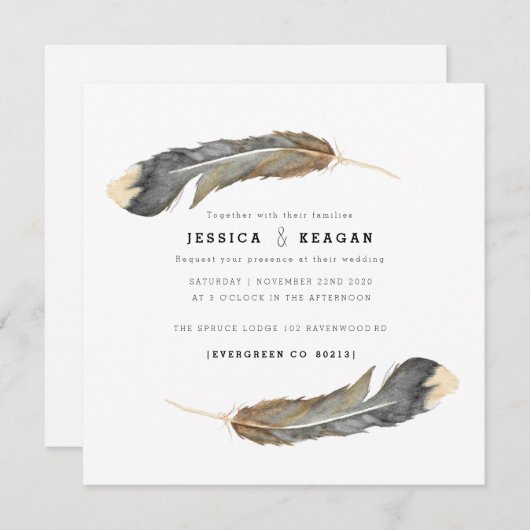 都市の羽の結婚式の招待 招待状 (正面/裏面)