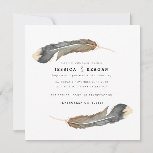 都市の羽の結婚式の招待 招待状 (正面)