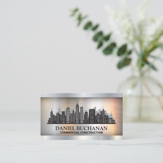 都市の背景 | 金属製の名刺 名刺 (スタンド正面)