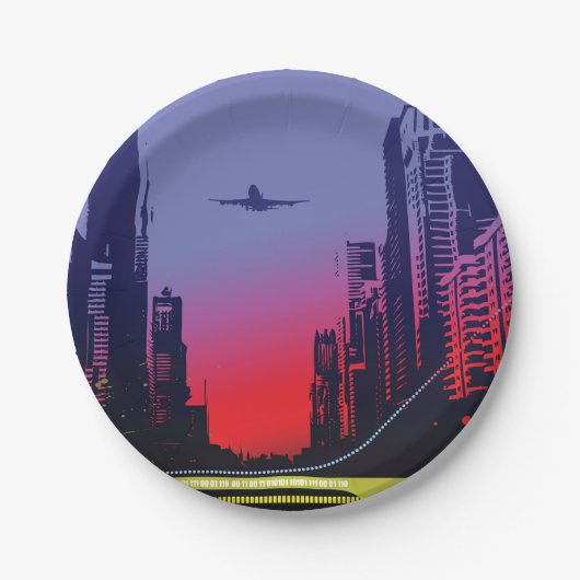 都市の風景アットダスク ペーパープレート (正面)