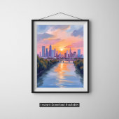 都市の風景・夕焼けの水彩画 ポスター