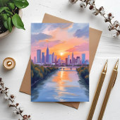 都市の風景 夕焼け 水彩画カード