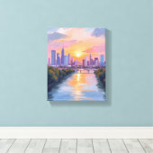 都市の風景 夕焼け 水彩画 キャンバスプリント (インサイチュ (ウッドフロア))