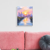 都市の風景 夕焼け 水彩画 キャンバスプリント (インサイチュ (リビング))