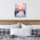 都市の風景 夕焼け 水彩画 キャンバスプリント (インサイチュ (寝室))
