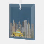 都市の黄色いキャブのカスタマイズ可能 ガラスオーナメント (正面左)