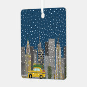 都市の黄色いキャブのカスタマイズ可能 メタルオーナメント (正面左)