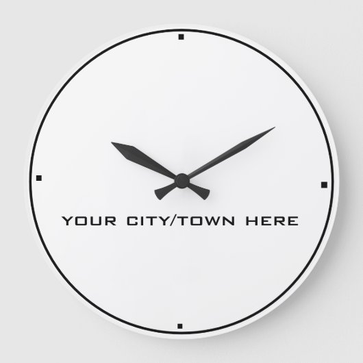 都市または町のワールドタイムゾーン白黒 ラージ壁時計 (正面)