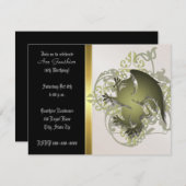 都市オリーブ色のファンタジーのグリフィンの誕生会の招待 招待状 (正面/裏面)