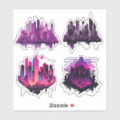 都市カラフルスカイライン – 4シティビュー シール (シート)