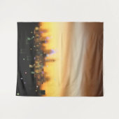 都市サンセットデジタルアートピクセルブロック タペストリー (正面(横))