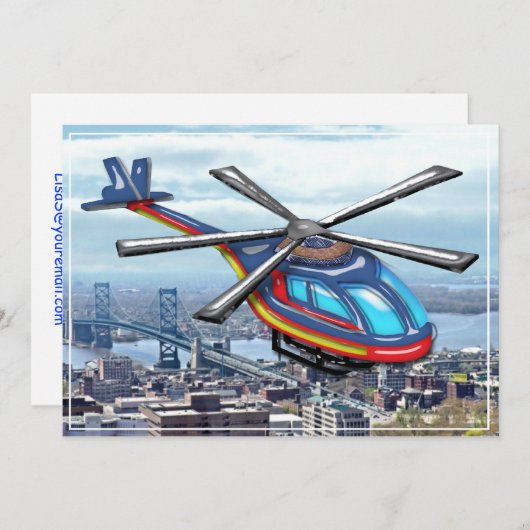 都市上の高く飛んでいるなヘリコプター 招待状 (正面/裏面)