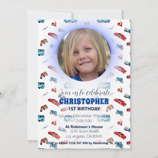 都市交通の誕生日の招待状 招待状 (正面)