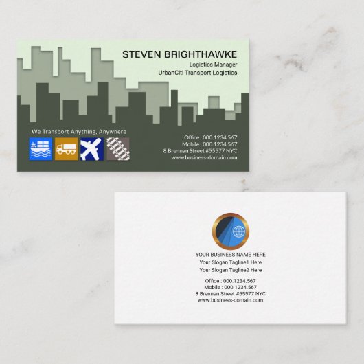 都市建物のシルエットの兵站学の交通機関 名刺 (正面/裏面)