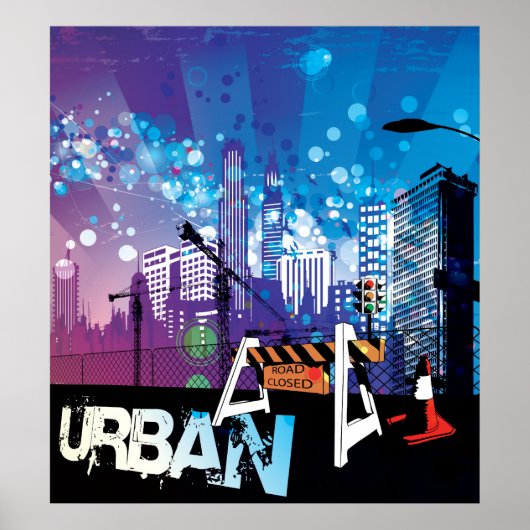 都市建物都市と道路の閉鎖ポスタープリント ポスター (正面)