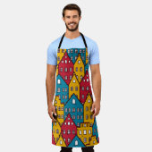 都市抽象芸術:ヴィンテージ都市パターン エプロン (着用した状態)