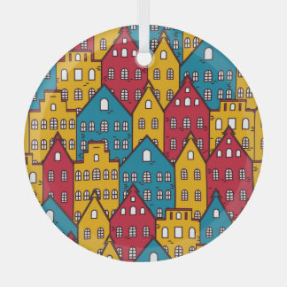 都市抽象芸術:ヴィンテージ都市パターン ガラスオーナメント