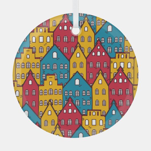 都市抽象芸術:ヴィンテージ都市パターン ガラスオーナメント (正面)