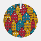 都市抽象芸術:ヴィンテージ都市パターン ガラスオーナメント (裏面)