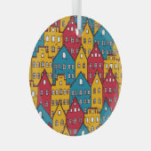 都市抽象芸術:ヴィンテージ都市パターン ガラスオーナメント (正面右)