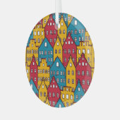 都市抽象芸術:ヴィンテージ都市パターン ガラスオーナメント (正面左)