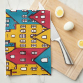 都市抽象芸術:ヴィンテージ都市パターン キッチンタオル (四つ折り)