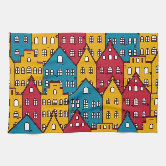 都市抽象芸術:ヴィンテージ都市パターン キッチンタオル (横)