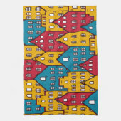 都市抽象芸術:ヴィンテージ都市パターン キッチンタオル (縦)