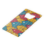 都市抽象芸術:ヴィンテージ都市パターン クレジットカード栓抜き (正面アングル)