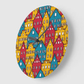 都市抽象芸術:ヴィンテージ都市パターン ラージ壁時計 (傾斜)