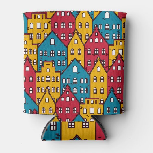 都市抽象芸術:ヴィンテージ都市パターン 缶クーラー (正面)