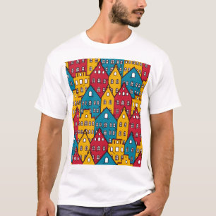 都市抽象芸術:ヴィンテージ都市パターン Tシャツ
