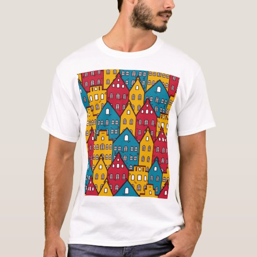 都市抽象芸術:ヴィンテージ都市パターン Tシャツ (正面)