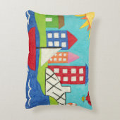 都市景観のヨットおよび熱気の気球 アクセントクッション (裏面(縦))