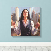都市景観の中で権限を持つ女性 – 抽象芸術 キャンバスプリント (インサイチュ (ウッドフロア))