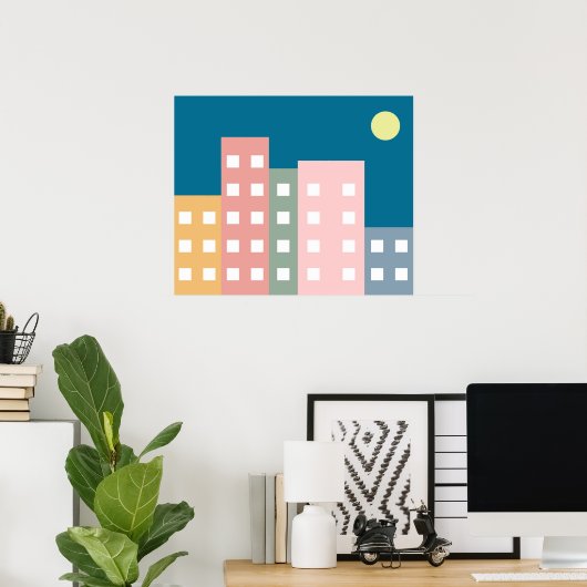 都市景観の夜 ポスター (ホームオフィス)