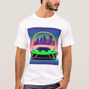 都市景観の未来的スポーツ鮮やかカー Tシャツ