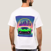 都市景観の未来的スポーツ鮮やかカー Tシャツ (裏面)