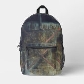 都市景観の錆びた工業用物件 プリントバックパック (正面)