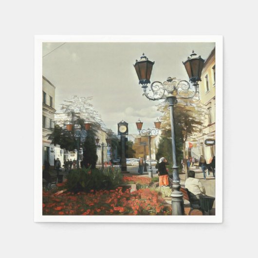 都市景観絵画紙ナプキン スタンダードカクテルナプキン (正面)