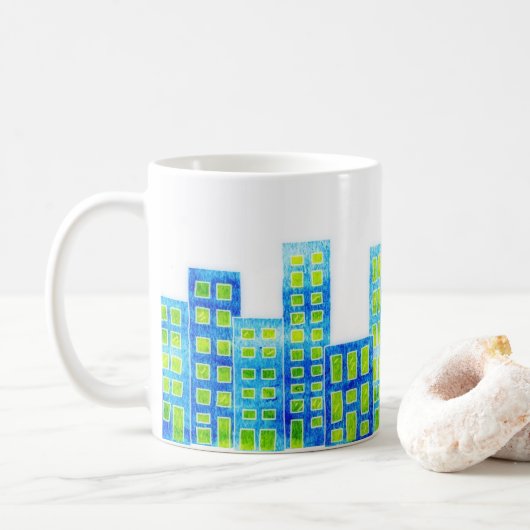 都市水彩都市景観MUG コーヒーマグカップ (ドーナツ)