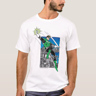 都市背景が付いている緑のランタン Tシャツ