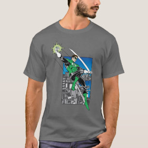 都市背景が付いている緑のランタン Tシャツ