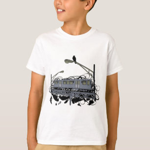 都市芸術的で図解入りの、写真付きのなElの列車及びカラスT-shir Tシャツ