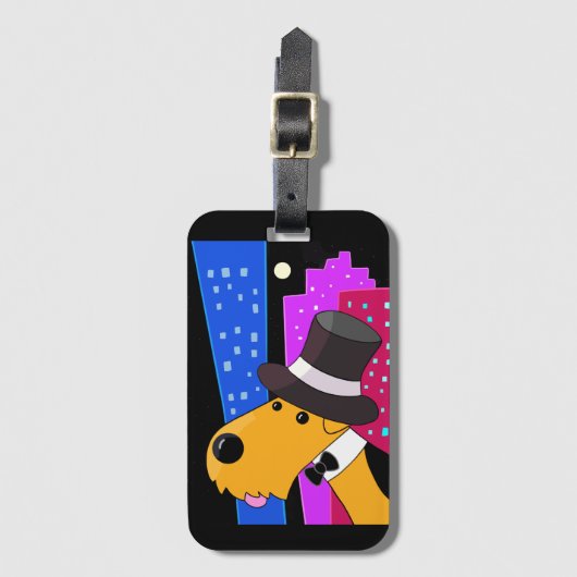 都市荷物のラベルのかわいい漫画犬 ラゲッジタグ (正面縦)