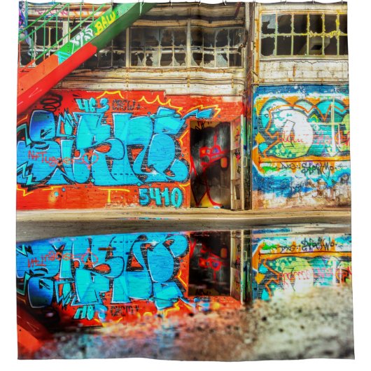 都市落書きの芸術によって失った断念された建物のシャワー シャワーカーテン (正面)