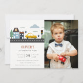 都市車の写真任意の年齢誕生日招待状 サンキューカード (正面)